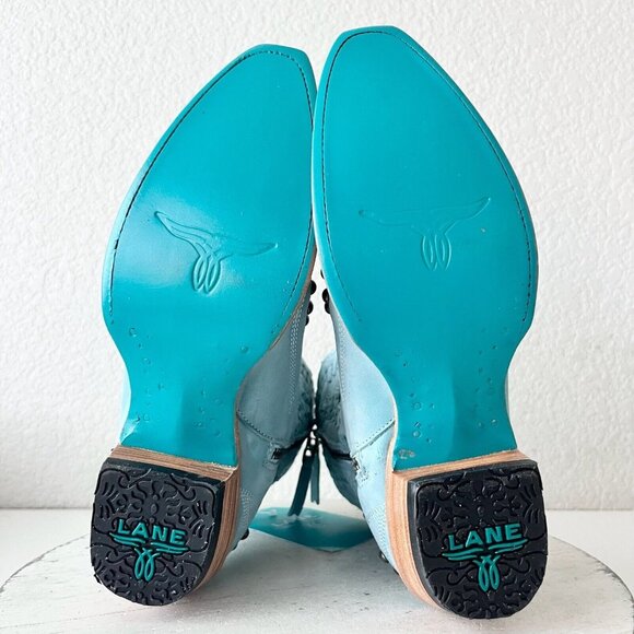 Lane COSSETTE Womens Cowboy Booties 6.5 Western Cowgirl Blue Leather Short Boots - Picture 9 of 14